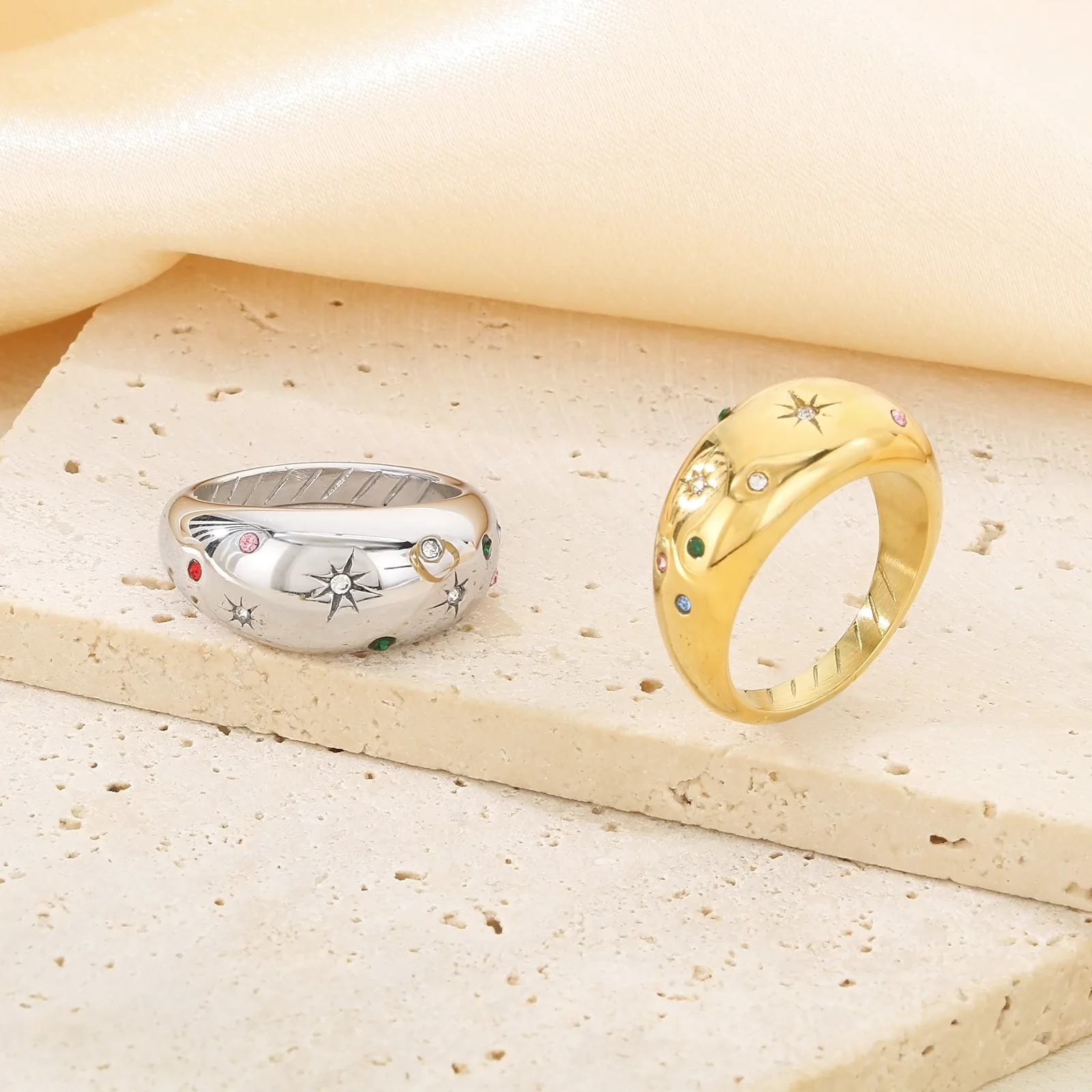 Kalen Stainless Steel Chunky Ring for Women Girl Trendy Geometric Circle Stack Gold Plated Ring Minimalist Party Wedding Jewelry