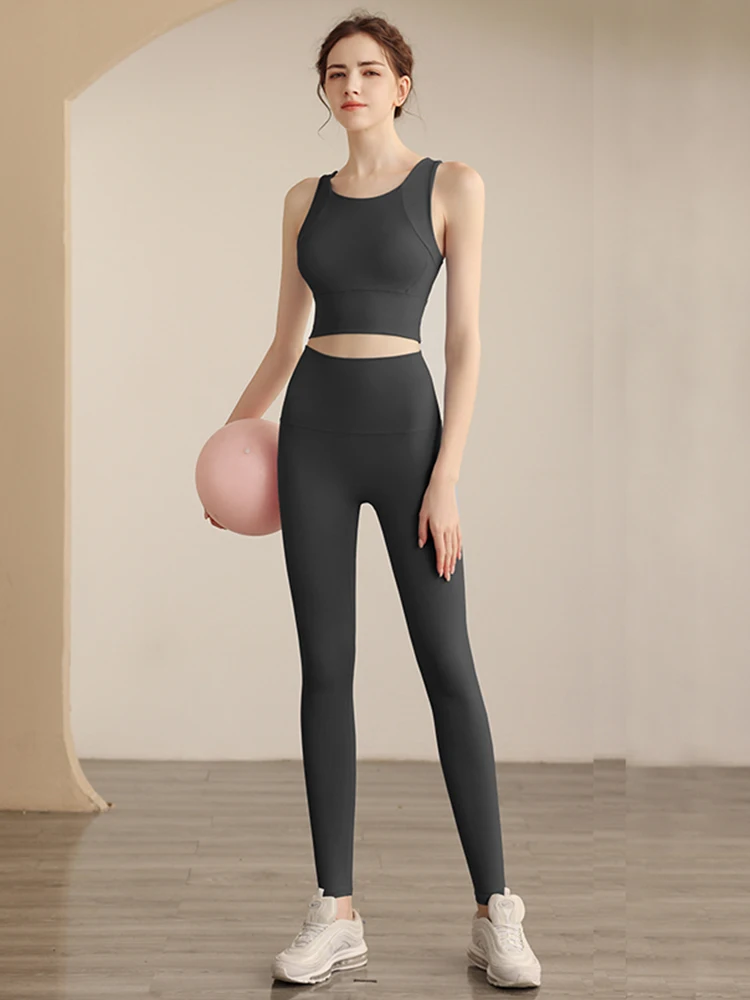 Hochfeste 2-teilige Yoga-Anzüge für Damen, stoßfest, bequem, Sport-BH, hohe Taille, Hüftlift, Yoga-Leggings, Fitness-Sportanzüge