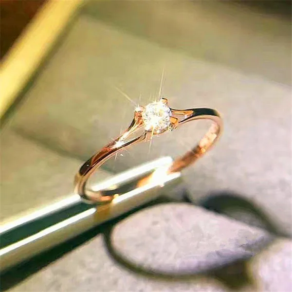 Milan Girl Crystal Zircon Ring Cute Small Silver Rose Gold Finger Ring Women\'s Commitment Engagement Simple Ring Fashion Jewelry