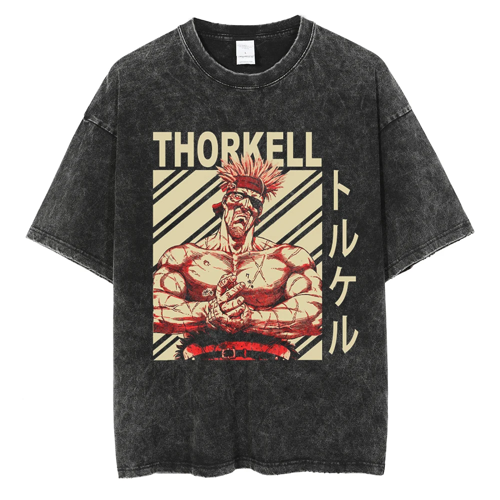 Herren Vinland Saga "I Have No Enemies" Grafik-T-Shirt Thorfinn Anime-Print Vintage Washed Oversized Casual Streetwear T-Shirt – Detail 14