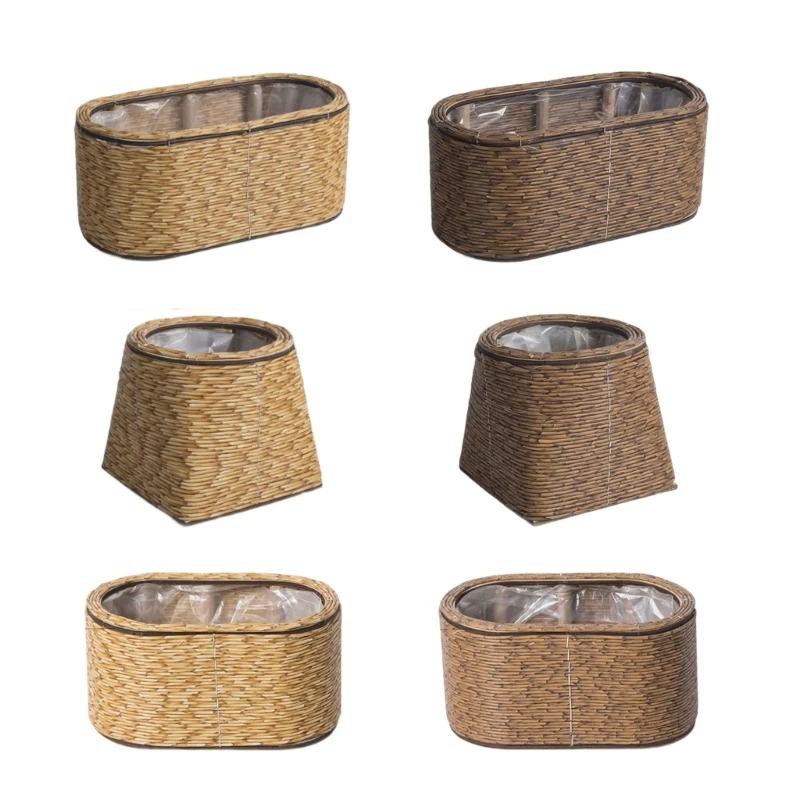 4X7B Woven Rattan Herb Planter Flower Basket For Elegant Garden Patios Display Decors