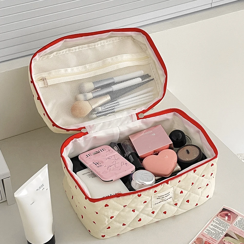 Fashion Ins Dames Quilten Make-up Tas Grote Capaciteit Toilettas Cosmetische Opbergtas Handtas Dames Rits Make-up Tas