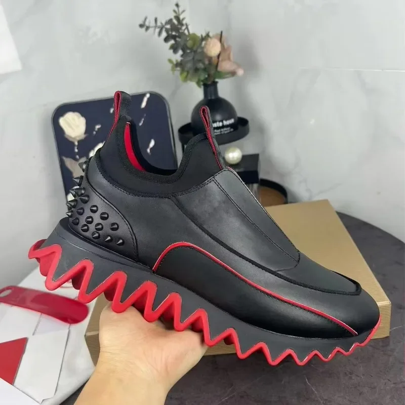 

Shark Shoes Designer Brand Shoes Rivet Genuine Leather Red Bottom Thick Bottom Height Boosting Sports and Leisure Shoes