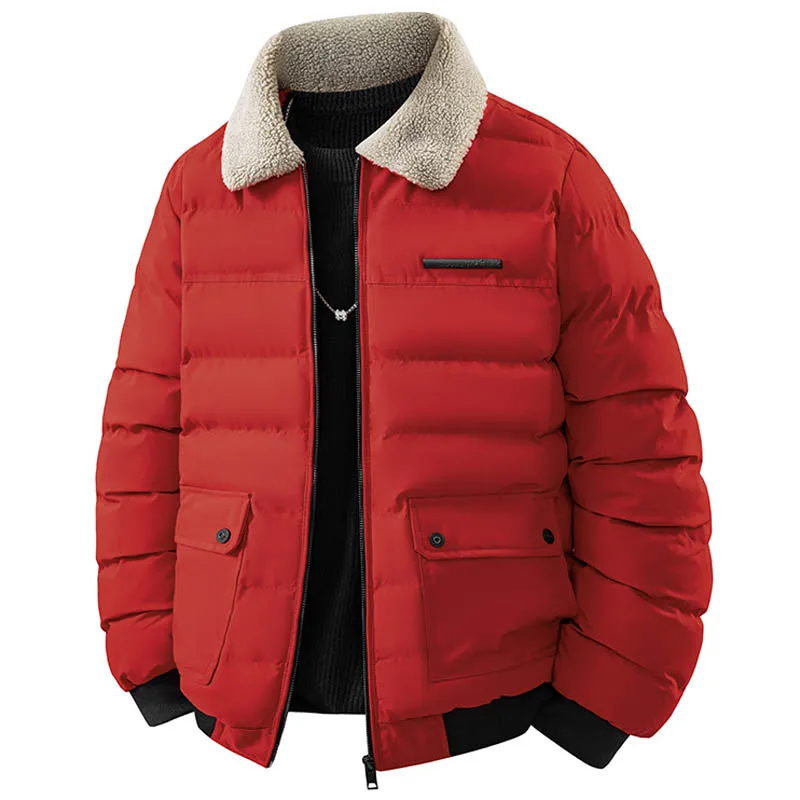 سترة قطنية شتوية للرجال، سترة سميكة، سترة قطنية عصرية للشباب بقصة ضيقة، ياقة من الفرو، معطف سميك لطية صدر السترة