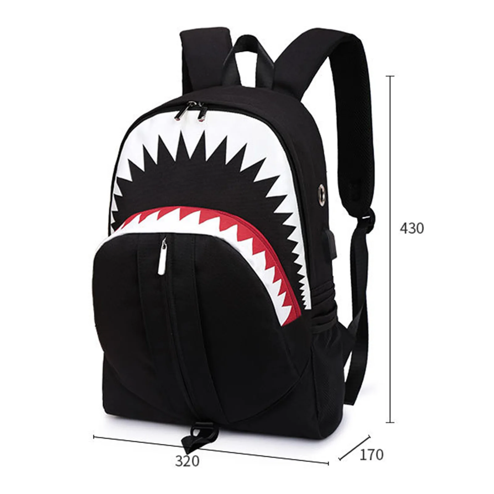 Shark Mouth School Backpack - Oxford Cloth Laptop Back Bag Daypack for Students