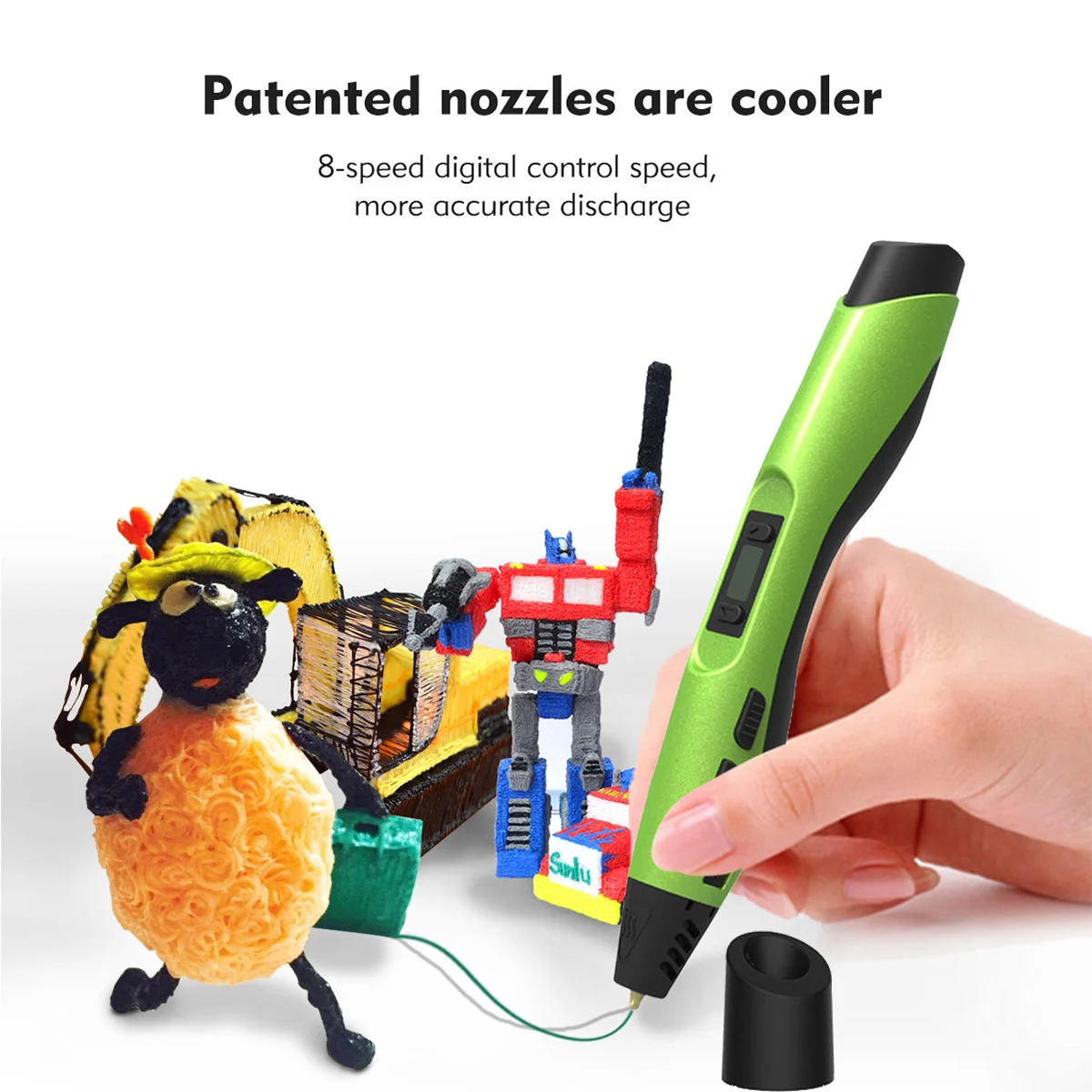 SUNLU SL-300 Caneta 3D PLA ABS Controle de velocidade de 8 níveis Fácil de segurar DIY Impressão 3D para artesanato especial e presentes de Natal