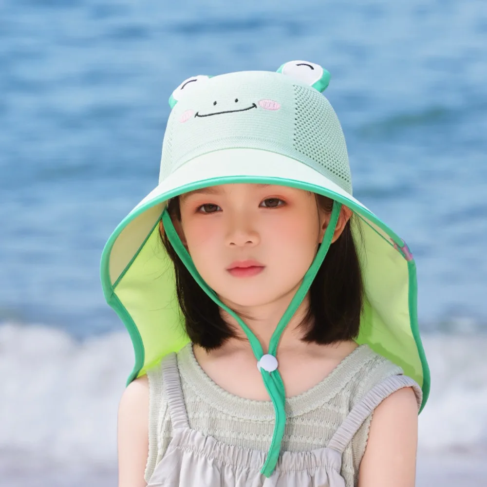 

Big Brim Baby Fisherman Hat Extended Shawl Cartoon Kids Sunscreen Hat Bucket Cap Sun Protection Children Beach Cap Spring
