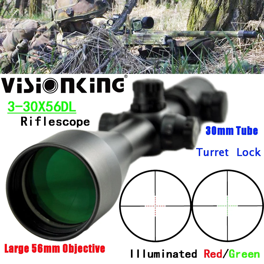 Visionking High Shockresistance 3-30x56 Hunting Riflescope 30mm Tube Side Focus Turret Lock Illuminated Long Range Optical Sight