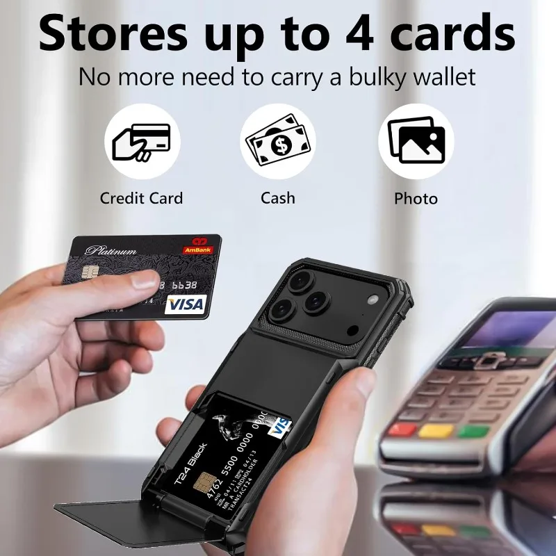 Case For iPhone 18 Pro Max 17 16 Pro Max 15 14 13 12 Heavy Duty Wallet Hidden Flip Slot Protective Hard Back Covers Coque Fundas