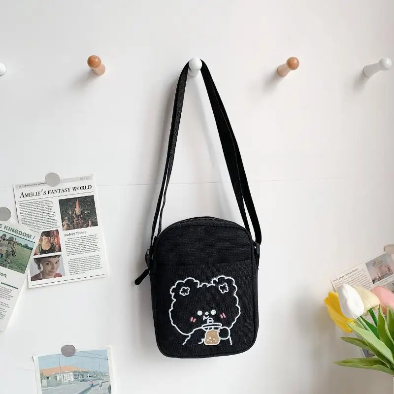 Niedliche Tier-Stickerei Canvas Umhängetasche Handytasche Lässige Kleine Schultertasche für Mädchen Tägliches Einkaufen Outdoor – Detail 4