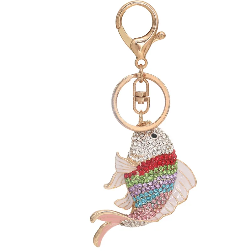6pcs Keychains  Alloy Cute Colorful Fish Diomand Car Keyring Lovely Backpack Handbag Pendant