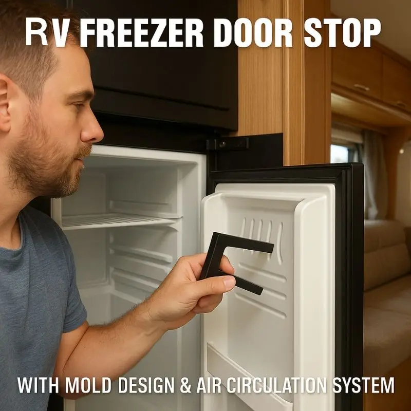 RV冷凍庫ドアストッパー、モールドデザインと空気循環システム搭載、頑丈な黒色のドアウェッジ、RVキャラバンキャンピングカー冷蔵庫用