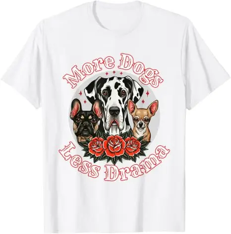 Mehr Hunde, weniger Drama – Great Dane, Frenchie, Chihuahua T-Shirt – Y2K Haustierliebhaber Grafik-Bekleidung – Personalisiertes Streetwear Spruch-T-Shirt – Detail 14