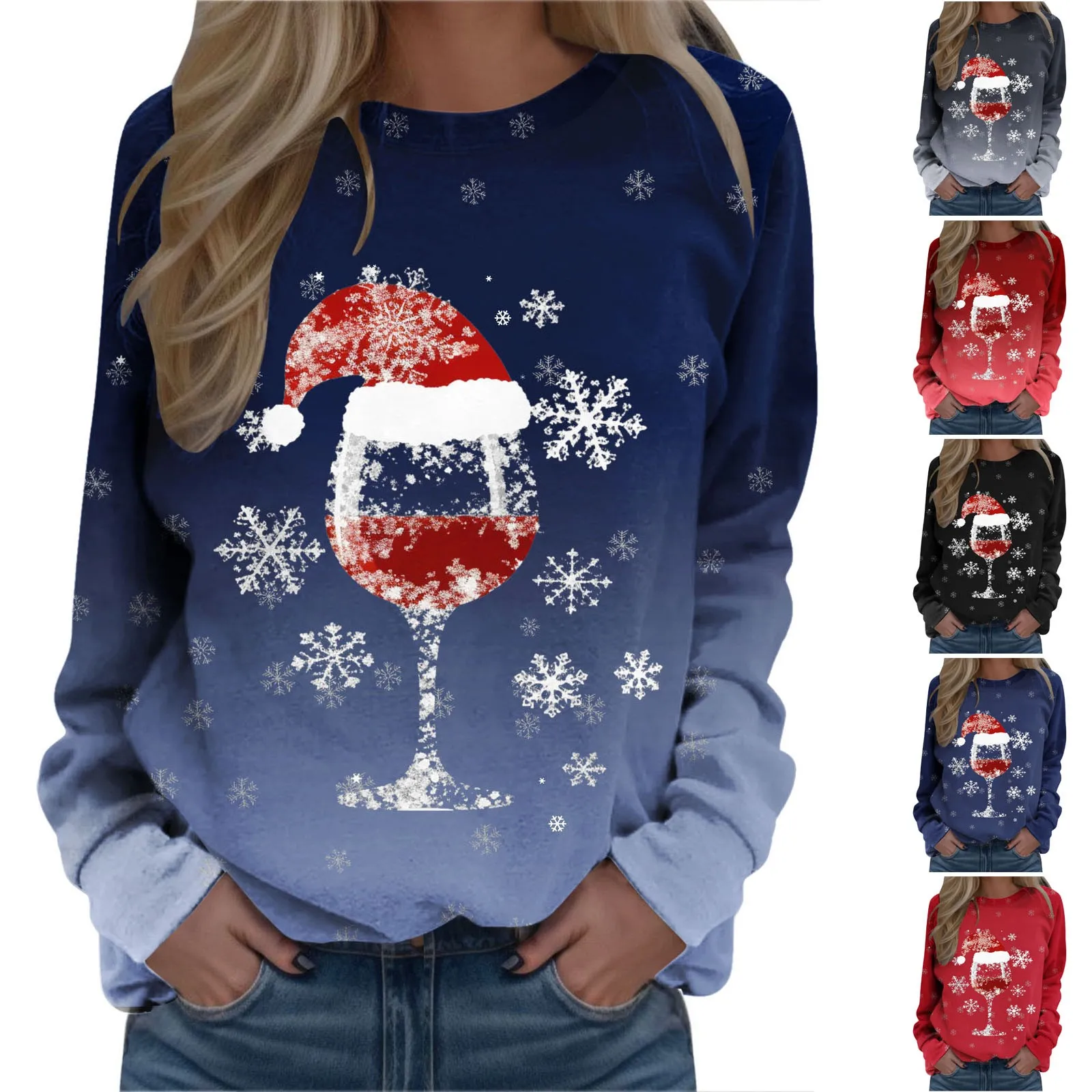 2023 Women's Autumn Winter Christmas Top T-shirt Long Sleeve Round Neck Snowman Christmas Print Pullover Loose Top