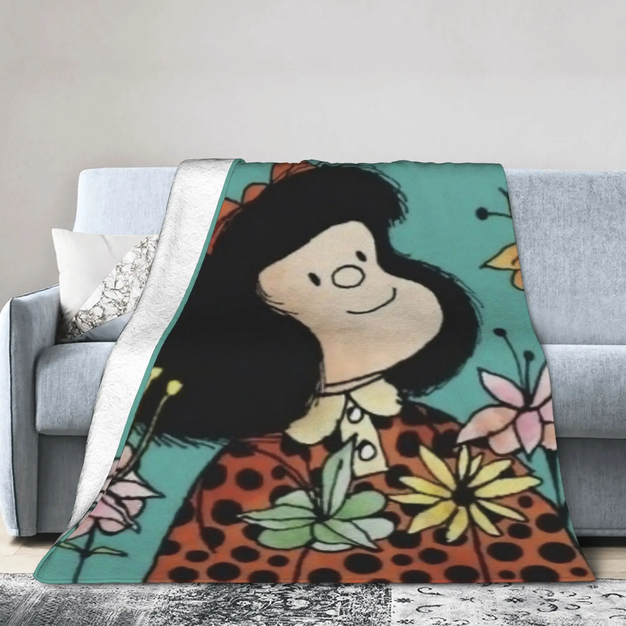 Mafaldas Flowers 80s Knitted Blankets  Fleece Throw Blanket Airplane Travel Personalised Soft Warm Bedspread