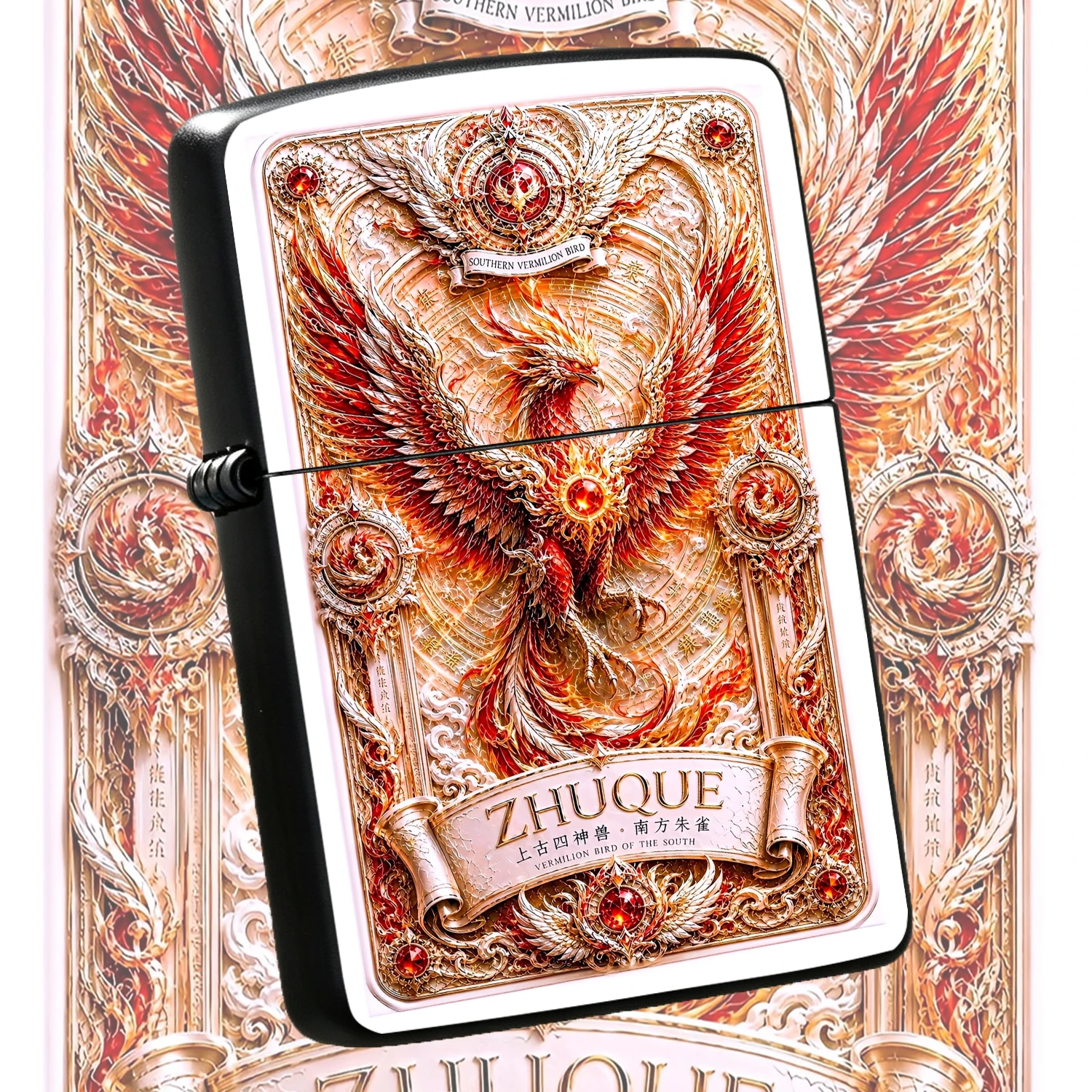Exquisite Embossed Lighter With Ancient Eastern Style Divine Zhuque Vermilion Bird Pattern Gilded Decorative Ornate Art Design For Daily Travel Outdoor Scenarios Ideal For Gifting Personal Use Display A Humorous And Interesting Lighter