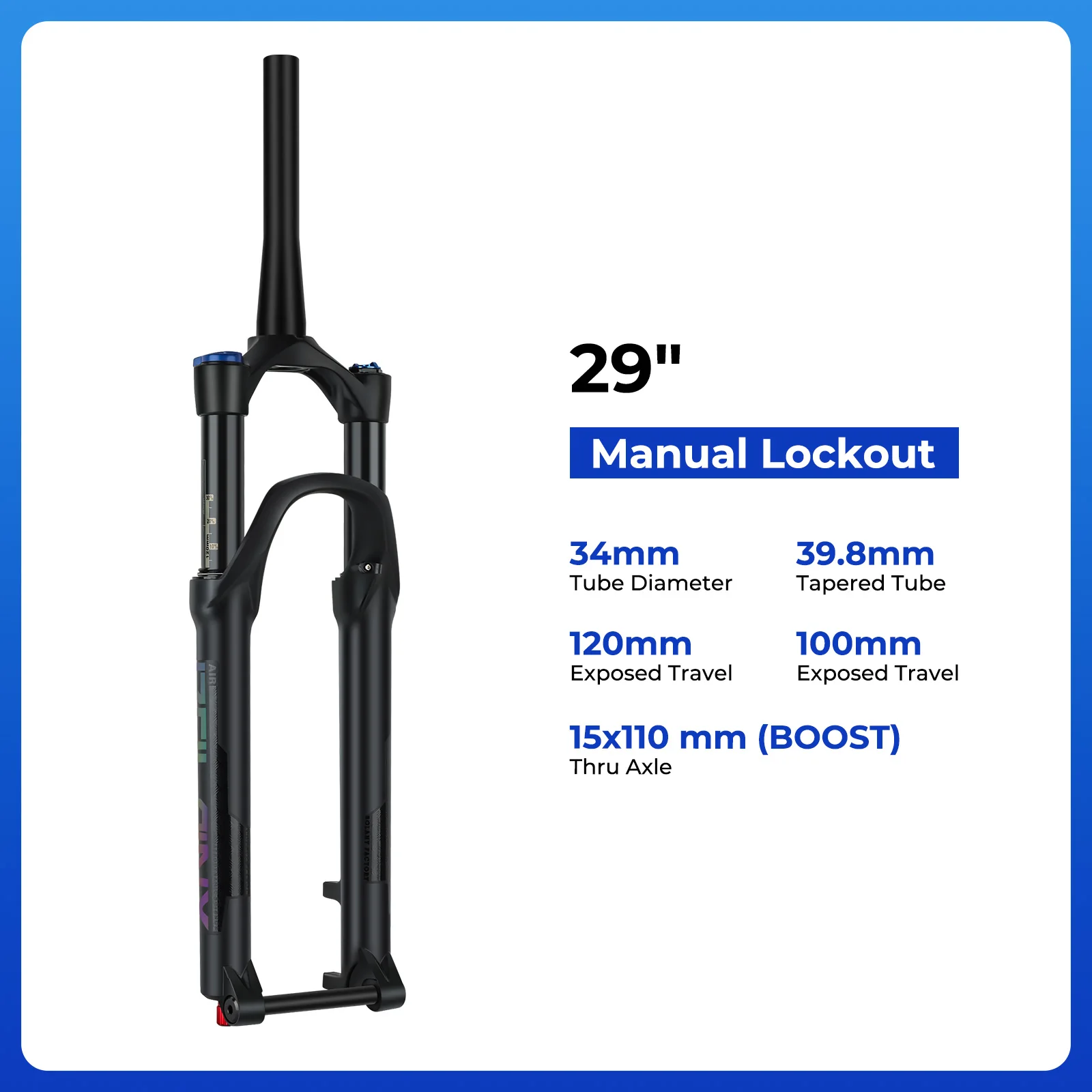 BOLANY MTB Vork Steekas Fietsvork met Rebound Aanpassing Boost 15x110 29 inch Lucht-Olie Voorvering Mountainbike Onderdeel