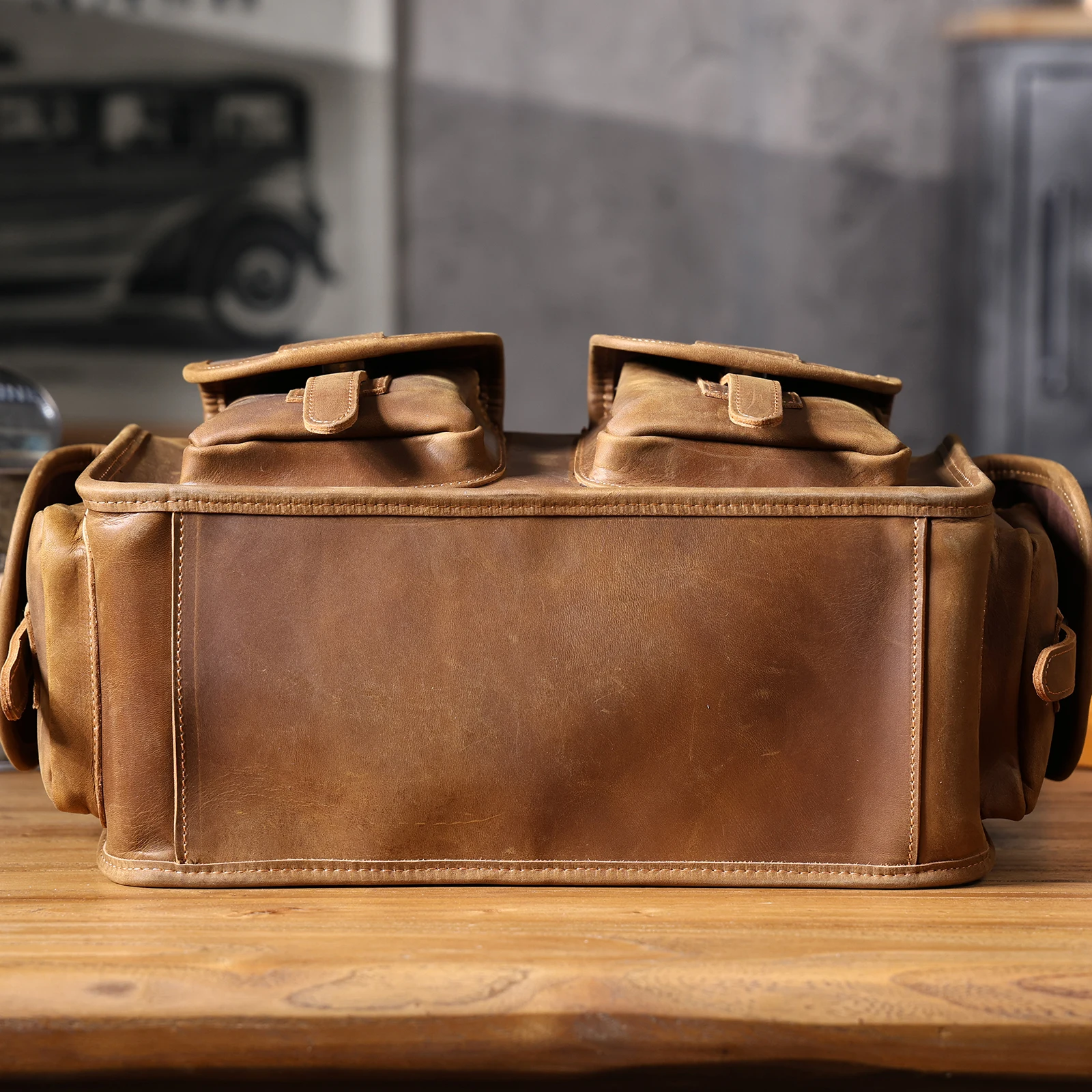 S.WORKER Vintage Echtleder Herren-Aktentasche 14" Laptop-Tasche Crazy Horse Leder Messenger-Handtasche Rindsleder Geschenkidee für Männer – Detail 30