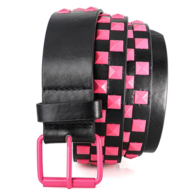 1Pc Modieuze Unisex Klinknagel Riem Punk HipHop Rock Y2K Stijl Dopamine Kleur Knappe Straat Casual Dagelijkse Slijtage Riem, Voor Mannen Vrouwen