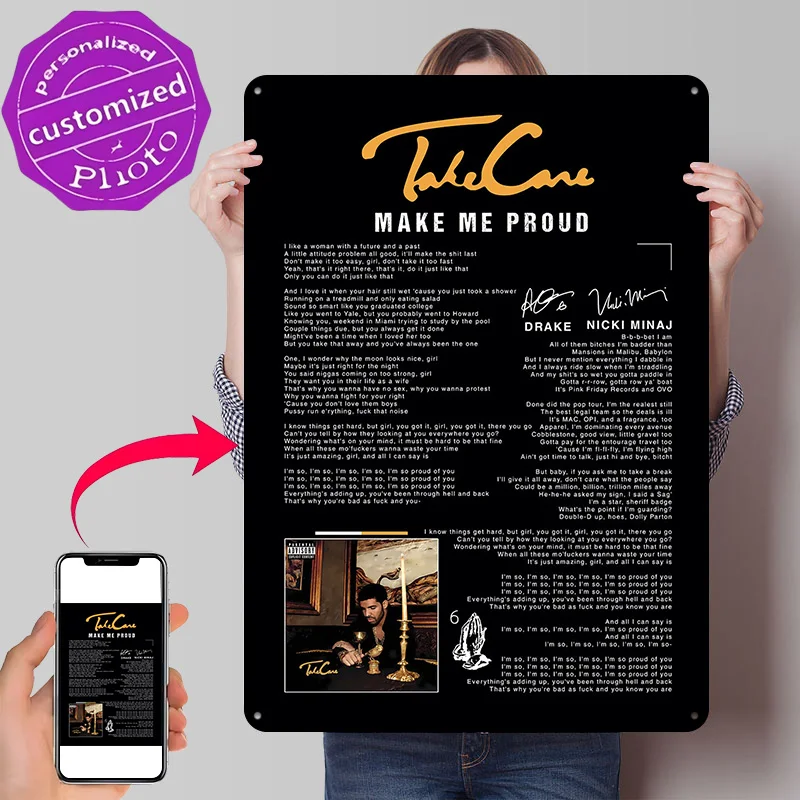 Drake Take Care Album Art Poster Retro 3D Printed Metal Signs Customized Wall Hanging Gift for Bar Accessories Room Decor Home