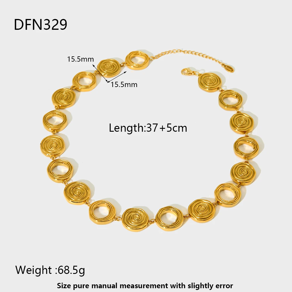 Vintage Edelstahl PVD 18K vergoldet Swirl Circle Chain Statement Choker Halskette Armband für Frauen Wasserdichter Schmuck – Detail 2