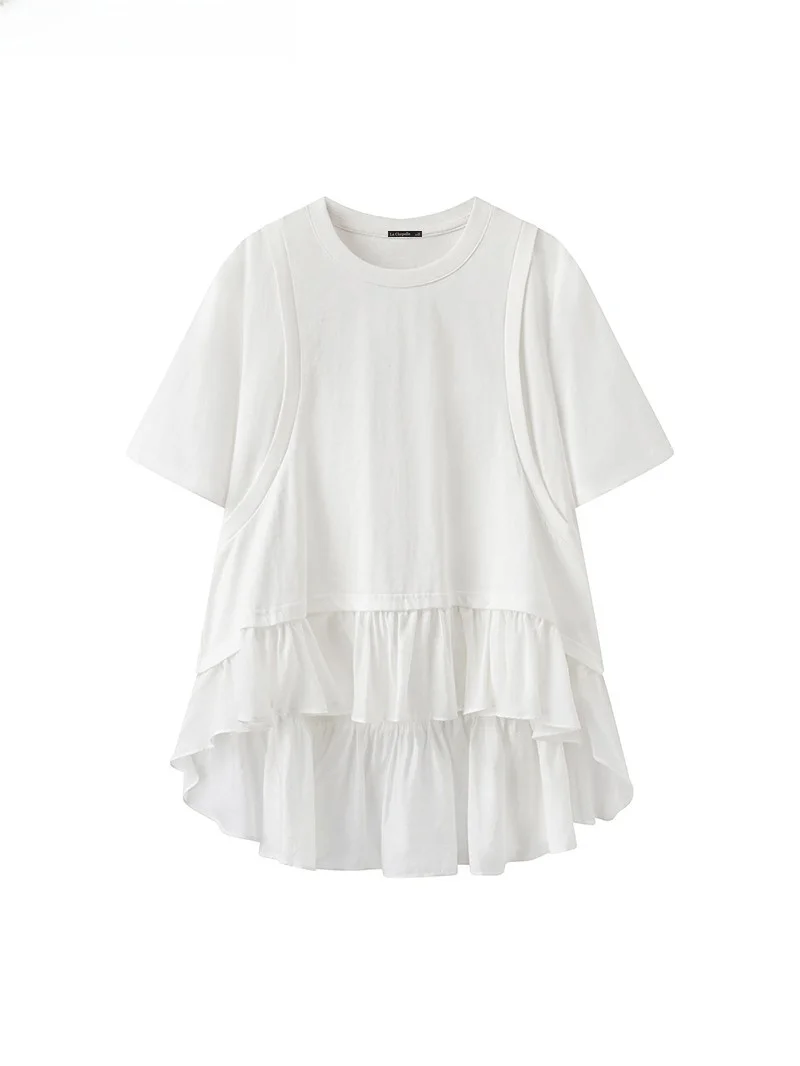 

La Chapelle, новая летняя белая свободная кружевная футболка ort Sve Splice, женская повседневная модная дышащая впитывающая пот облегающая футболка