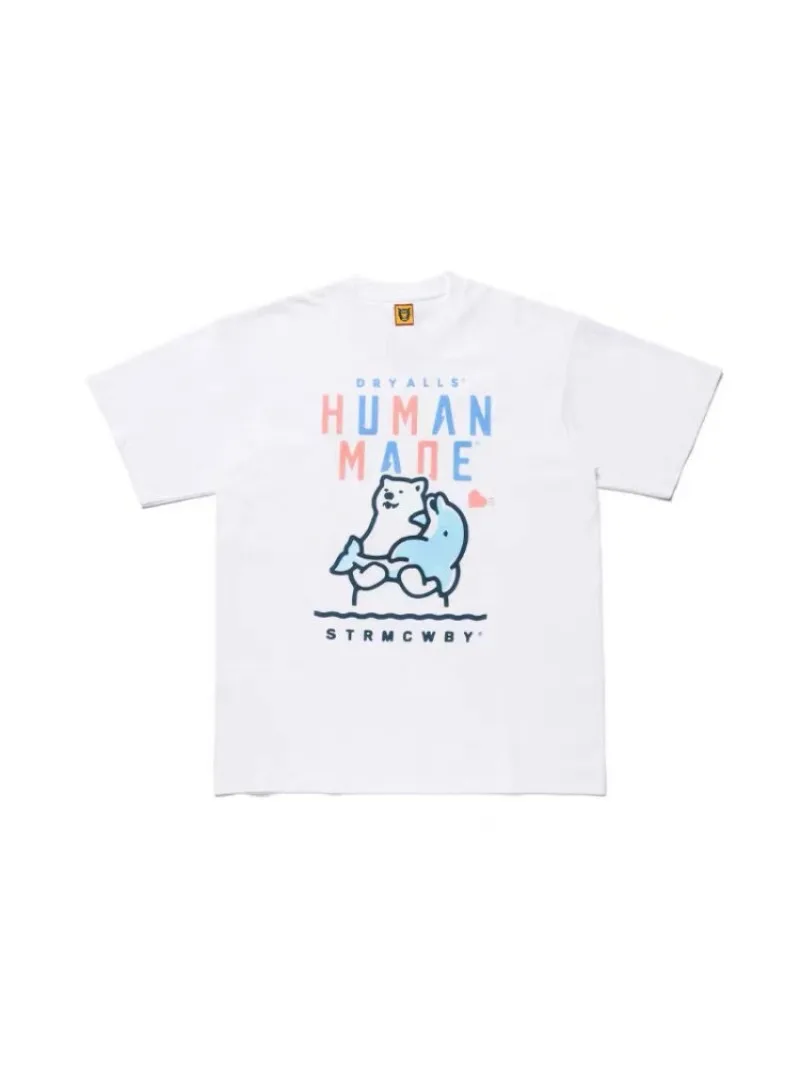 Human Made 25SS Polar Bear Dolphin Popsicle Slub Cotton T-Shirt, Casual Tee for Men Women Couple