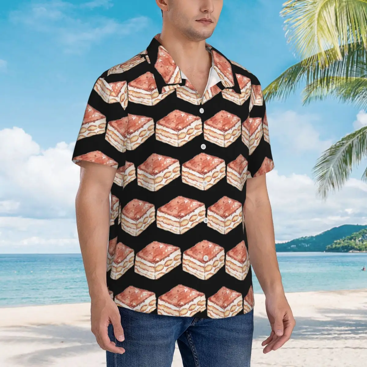

Tiramisu Hawaiian Shirts Casual Men Short Sleeve Shirt for Summer Beach Men's Button Tops