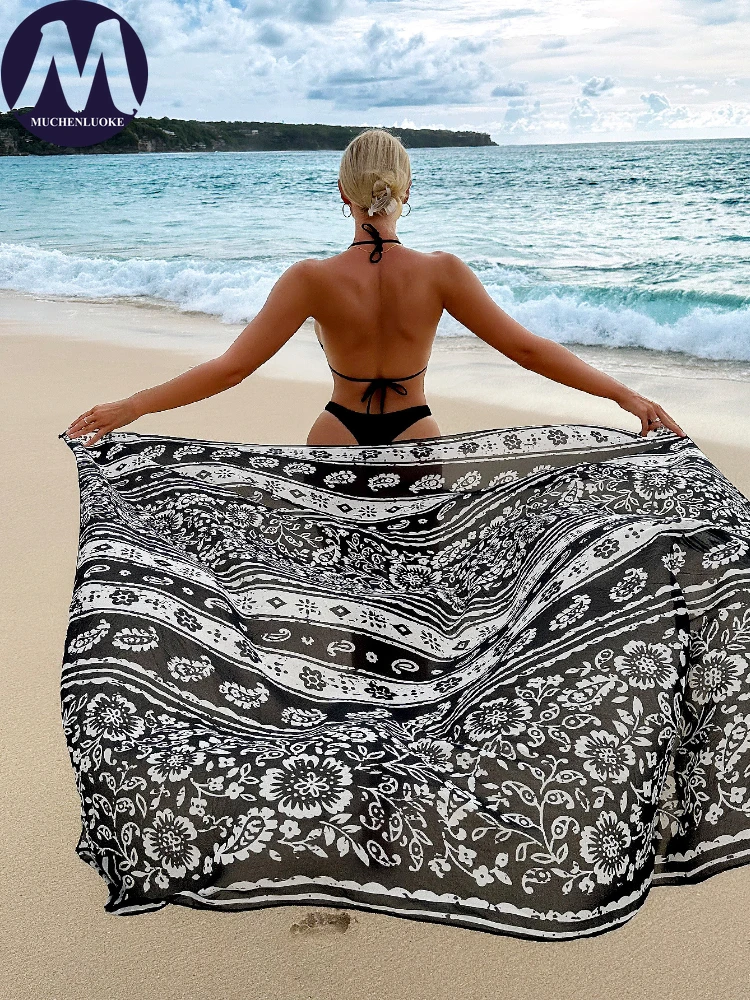 Printed Beach Shawl for Women, Sun Protection Cover Up, Elegant Bathing Suit, Summer Swimsuit, New Fashion, 2024