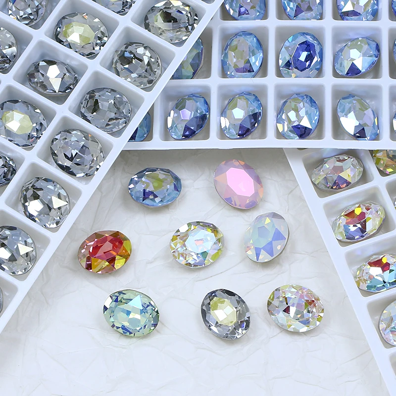 10x8mm Oval Shape Coating Color K9 Crystal Rhinestone High Quality Pointback Stone Glitter Glass Stone For Nail Art Decoration