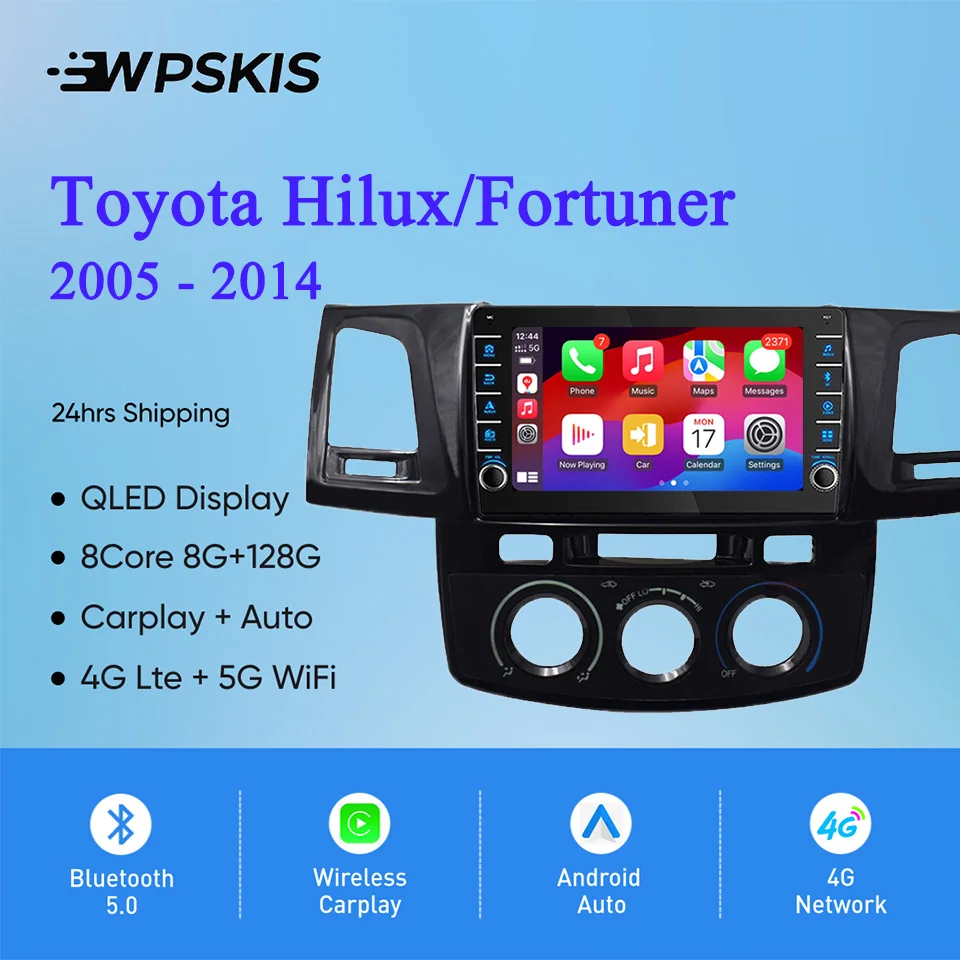 8G + 128G 8Core أندرويد 14 راديو السيارة الصوت الوسائط المتعددة مشغل ديفيدي HU لتويوتا فورتشنر هايلكس 2005 - 2014 ستيريو تلقائي Carplay RDS