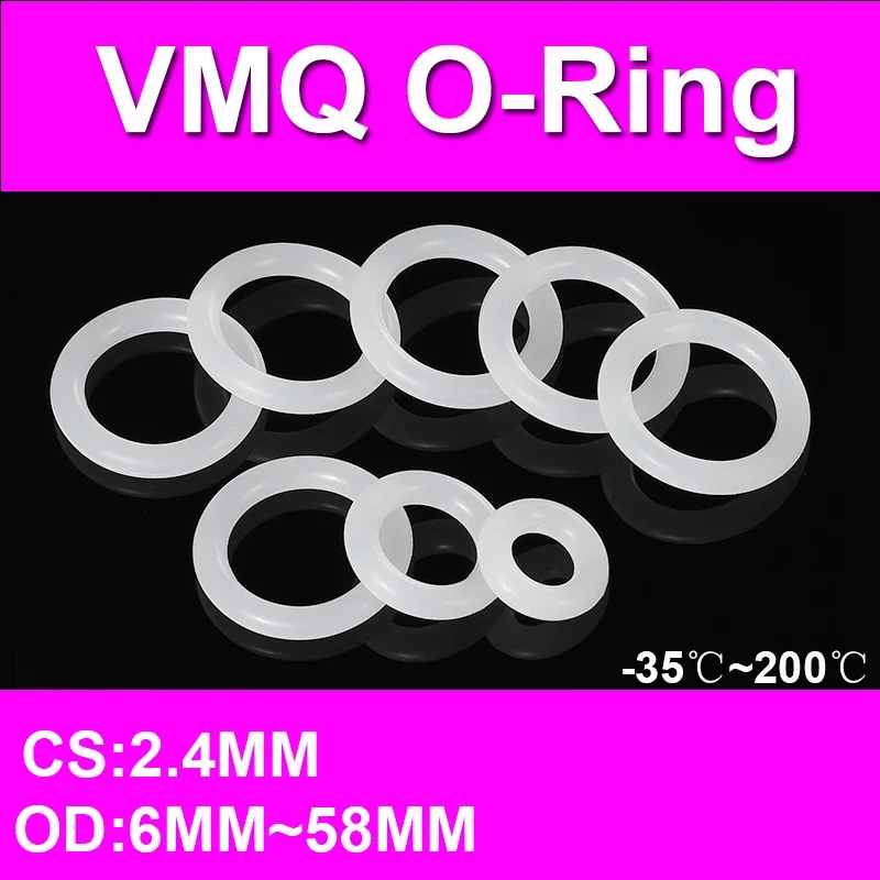10pcs VMQ White Silicone Ring Gasket CS 2.4mm OD 6 ~ 58mm Food Grade Waterproof Washer Rubber Insulate o-ring rubber ring