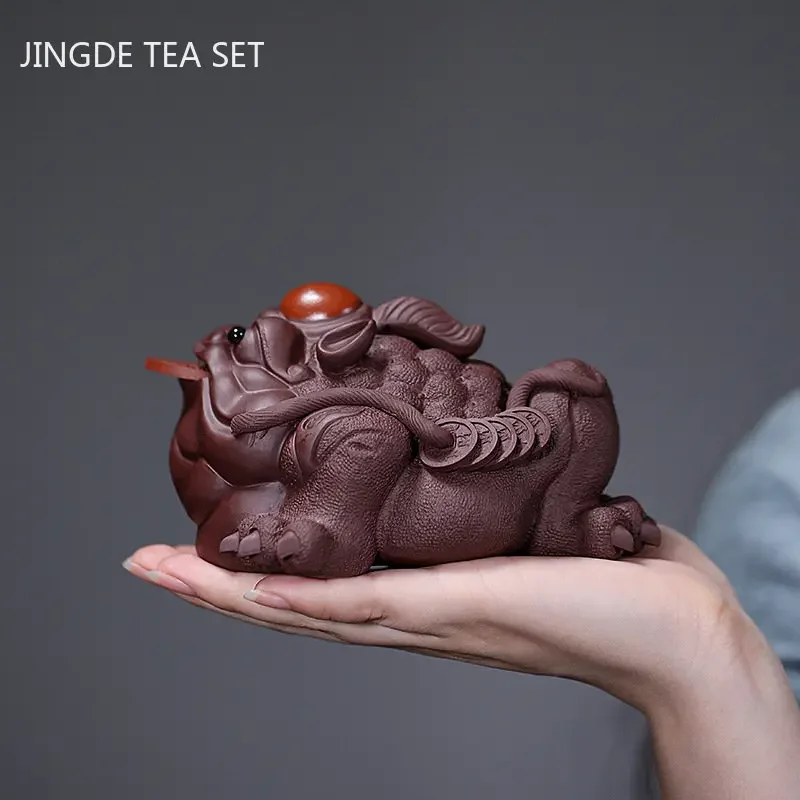 Exquisite Purple Clay Tea Pet Lucky Golden Toad Tea Ceremony Tea Set Accessories Tea Table Ornaments Animal Sculpture Gifts