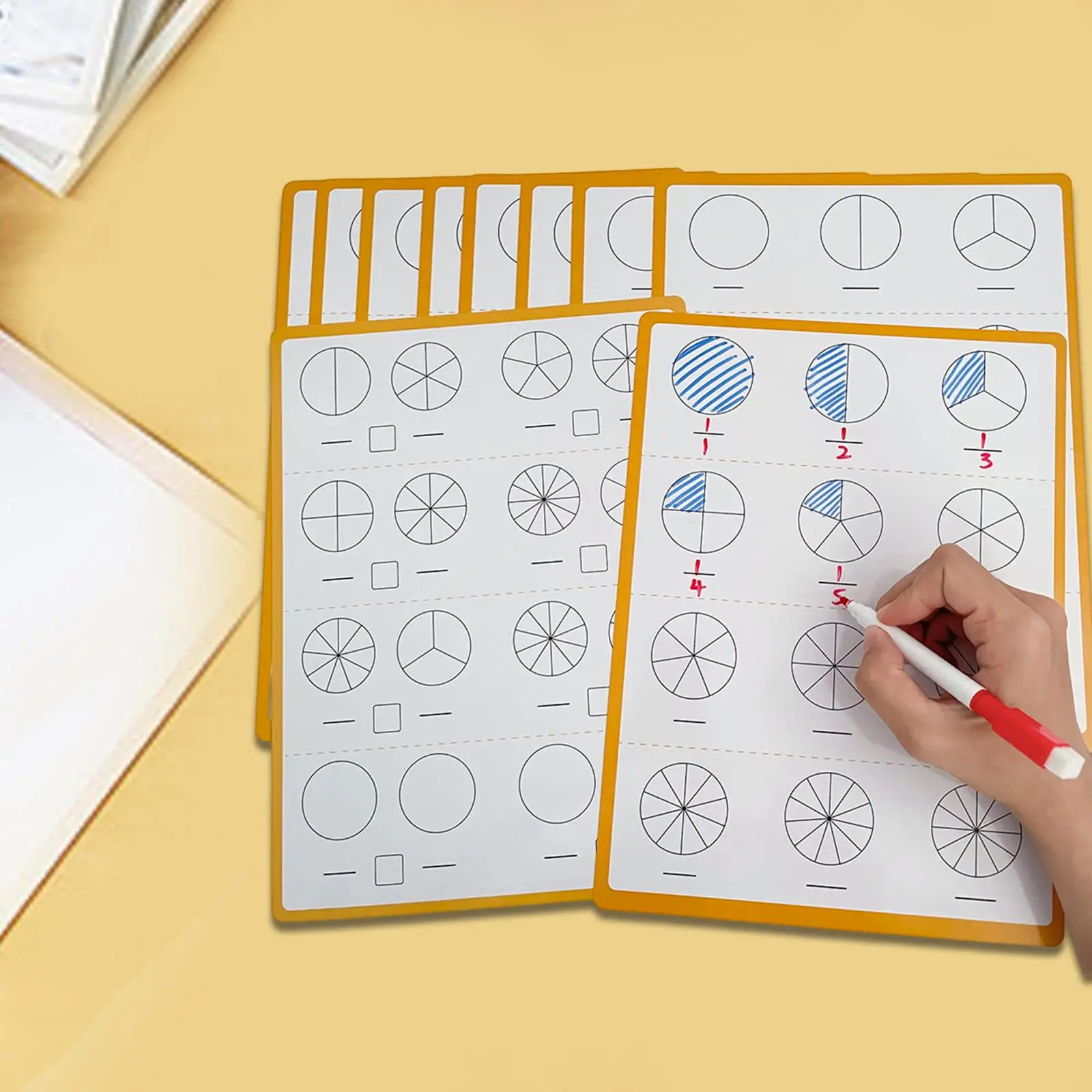 Листы для сухого стирания с дробями, 10 листов, учебные пособия, подарок на день рождения, многоразовые манипуляции с дробями для детей 4-6 лет, мальчиков и девочек