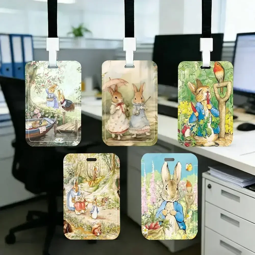 child enlightenment hand drawn P-Peter Rabbit   ID Card Holder Neck Strap Pendant Door Badge Holder Lanyards Keychain