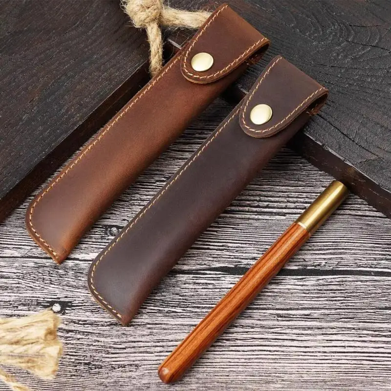 PU Leather Pen Holder Brass Snap Closure Fine Stitching Office School Use Gifts For Writers Students