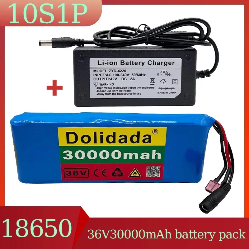 18650 Battery 10S1P Battery Pack 36V 30000mAh Lithium Battery Pack 20A High Power Rechargeable Electric Bikes and Scooters