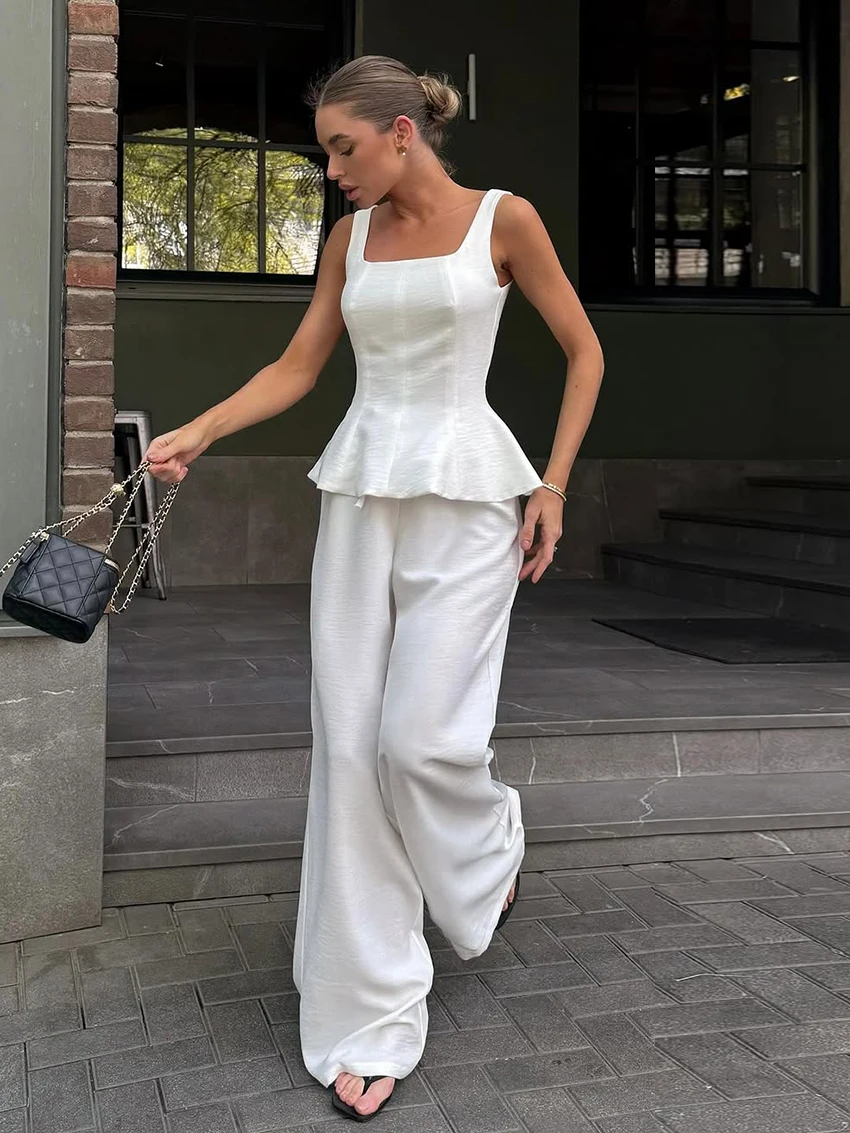 Martahqiqi White Ladies Nightwear Set Tank Top Pajamas Sleeveless Sleepwear Backless Nightie Pants Fashion Female Nightgown Suit