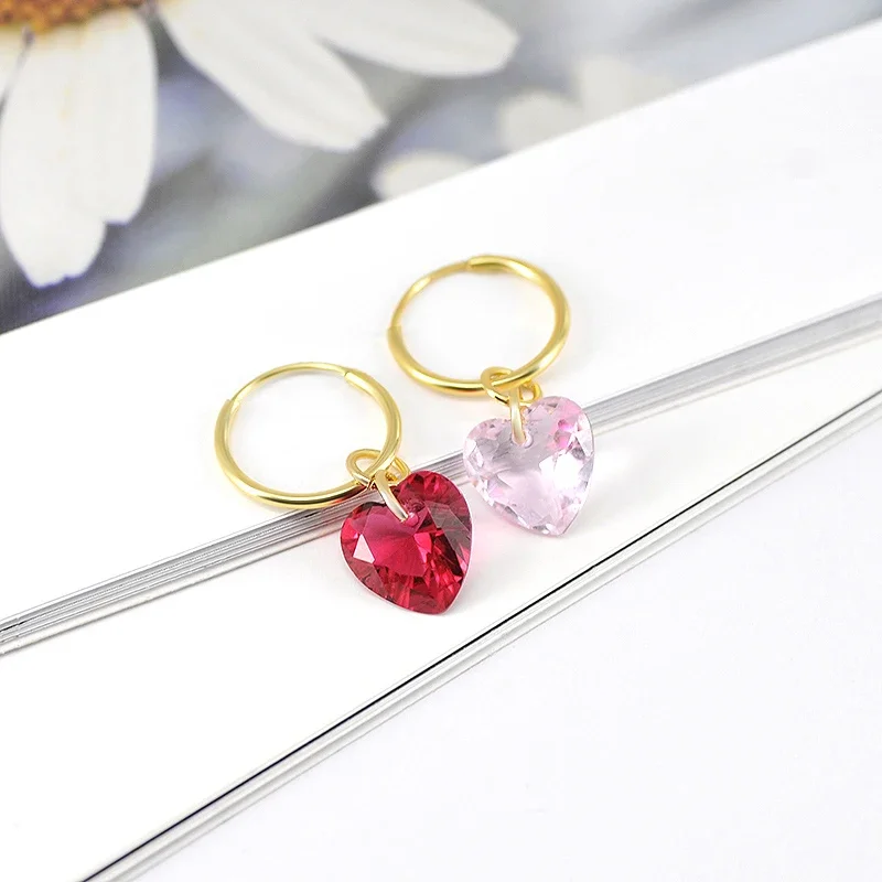 925 sterling Silver Ear Needle pink zircon Metal earrings for women water drop/star/ geometric hoop earring fine wedding Jewelry