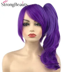 StrongBeauty Dark Purple Wavy Synthetic Wigs with Clip Ponytail Cosplay Wig Women Hair