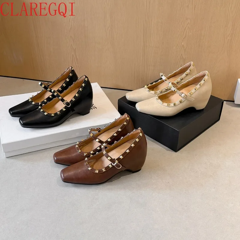 Fall Shoes For Women 2026 Increases In Height Within 9cm Rivet One Word Belt Shoes For WomenWomen Shoes Dressy Comfortable