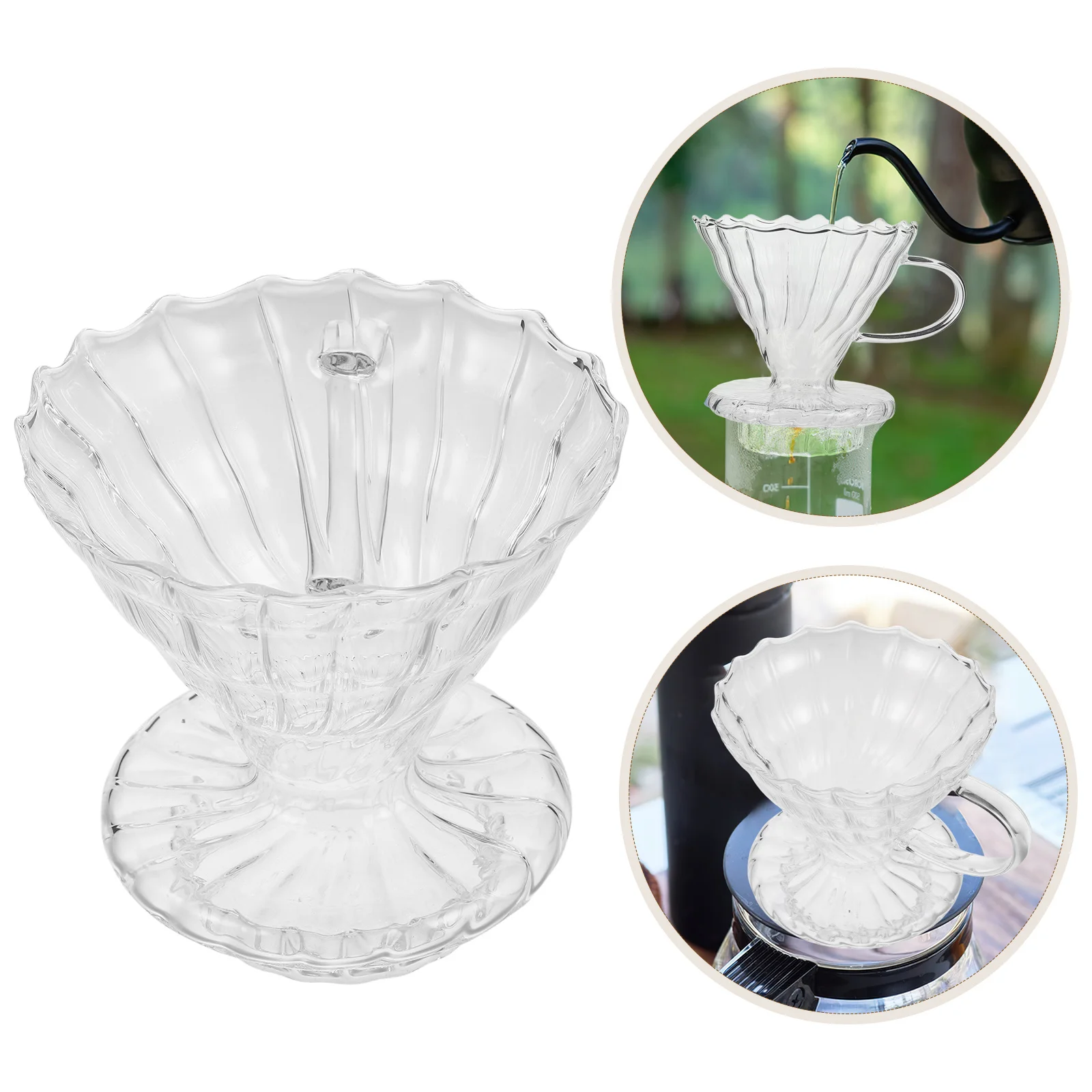 

Portable Reusable Coffee Dripper Funnel Clear Glass Filter Cup Espresso Machine Pour-Over Brewer Anti-Spill Design Travel