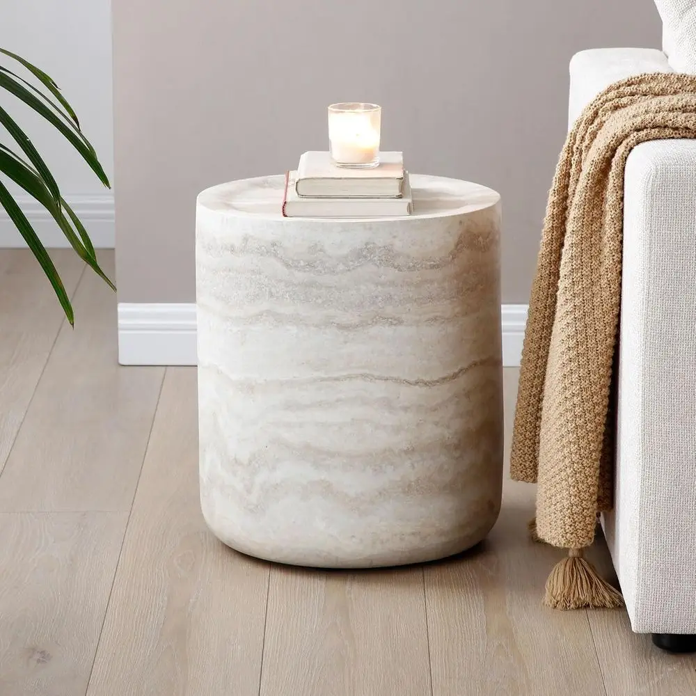 

15.74 Marble Drum End Table for Living Room, Bedroom, or Office