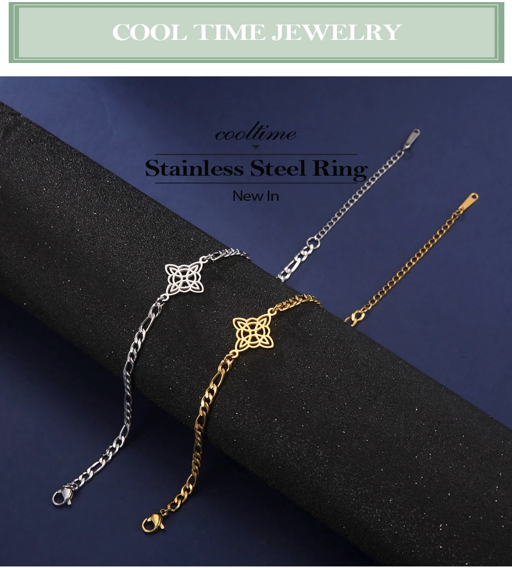 COOLTIME Edelstahl-Armband mit Hexenknoten-Anhänger, Figaro-Kettenarmband für Frauen, Wicca-Amulett-Schmuck, Geschenk zum Frauentag – Detail 1