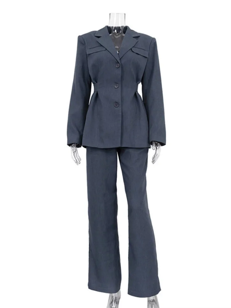 BZVW Office Lady Two-piece Set Women\'s Lapel Single Breasted Gathered Waist Blazer With Casusl Pants 2024 Autumn New 25A8967