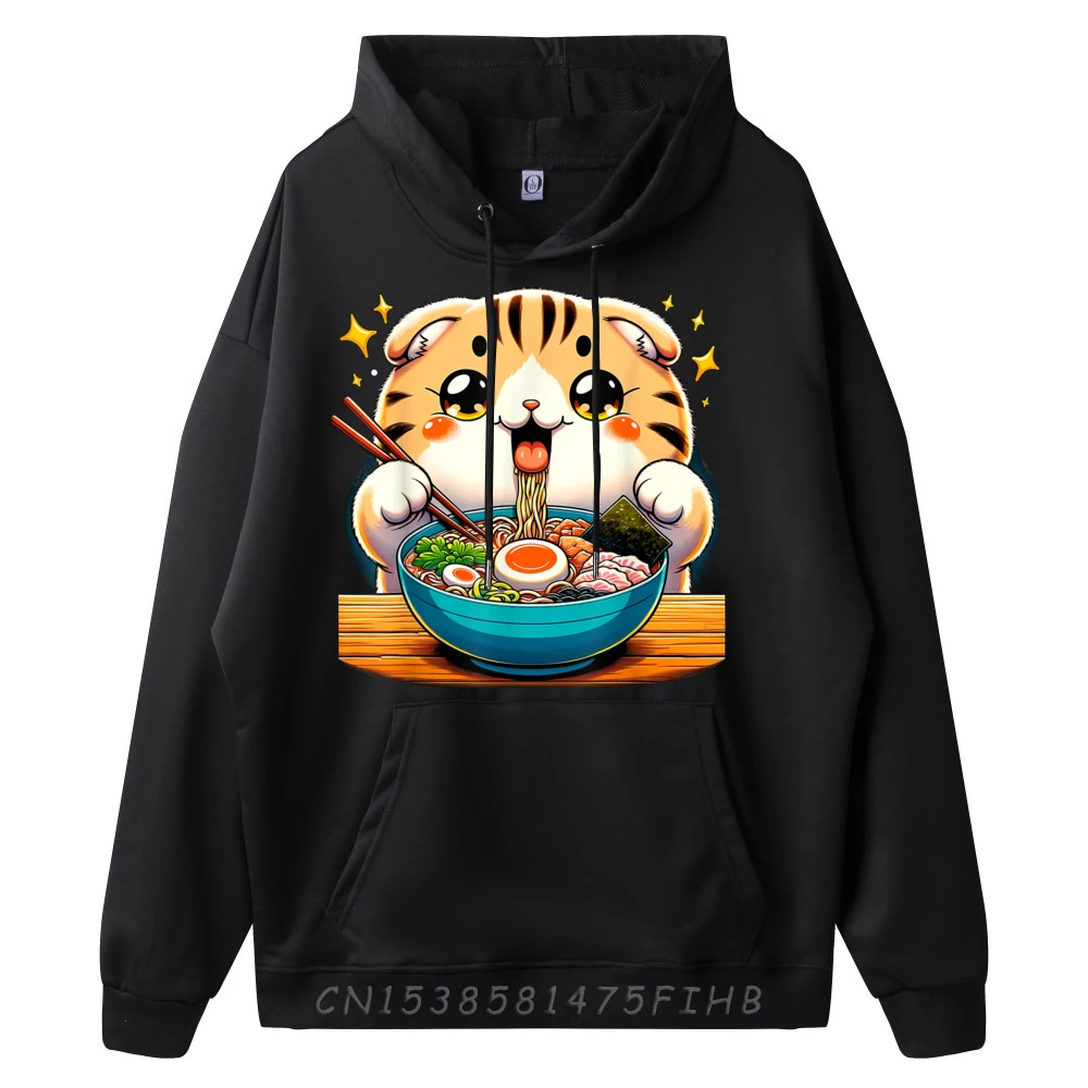 Kawaii Scottish Fold Cat Ramen Graphic Pullover Hoodies Hoodie Homme Long Sleeve Pullover Hoodie