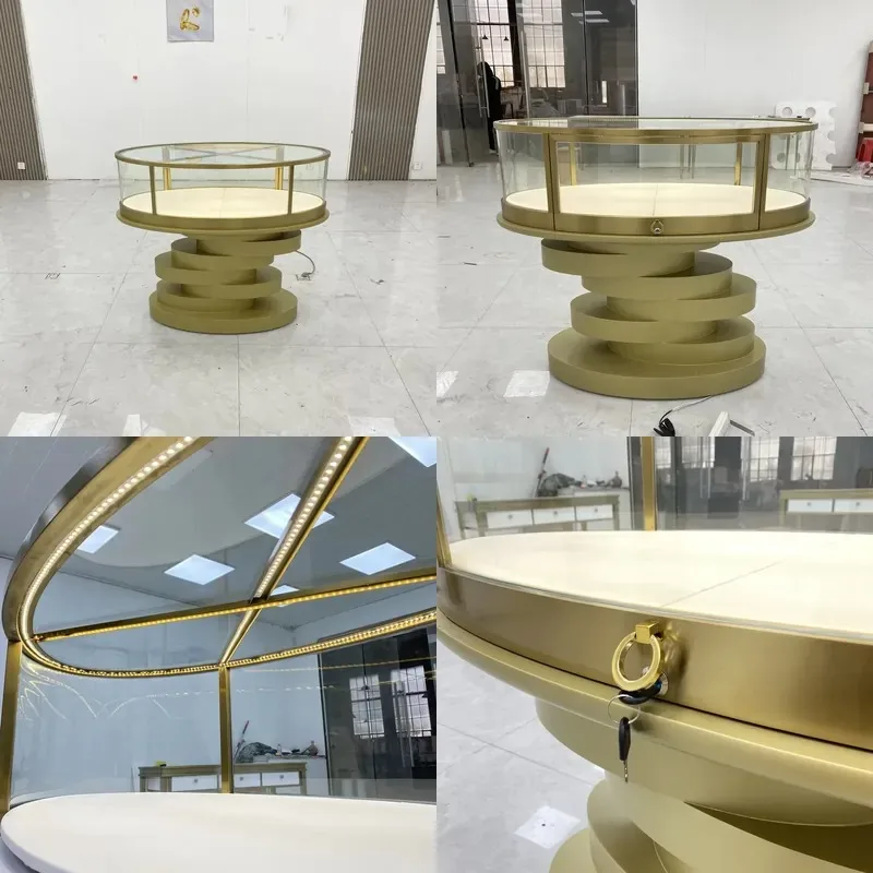 Hongzhan premium gold LED light with round display counter with tempered glass top, suitable for use in watch and