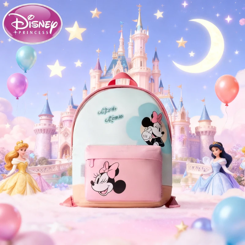 Zaino per asilo Disney 2025 Borsa da scuola leggera a doppia spalla per ragazze con simpatico cartone animato Minnie