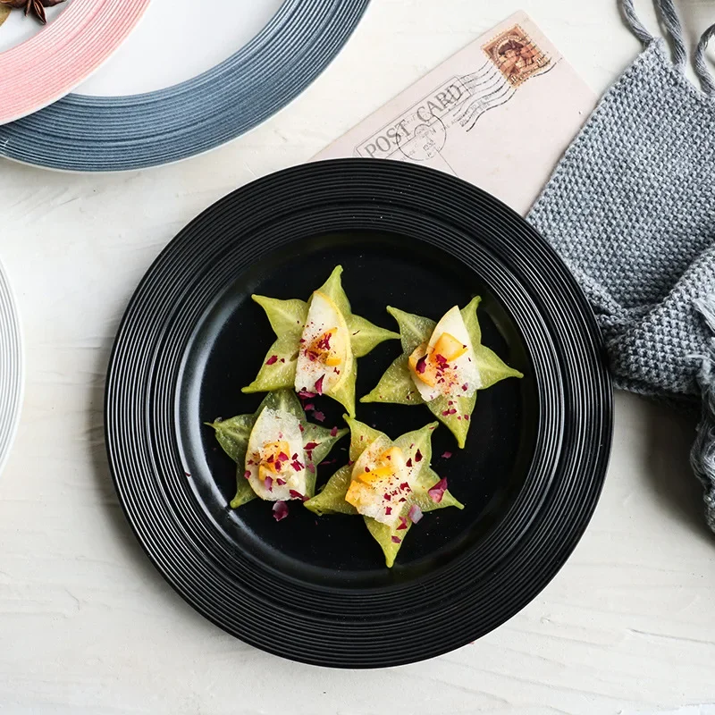 European Creative Macaron Plate Brushed Flat Plate Vegetable  Steak Plate, Pasta  Cake   Breakfast
