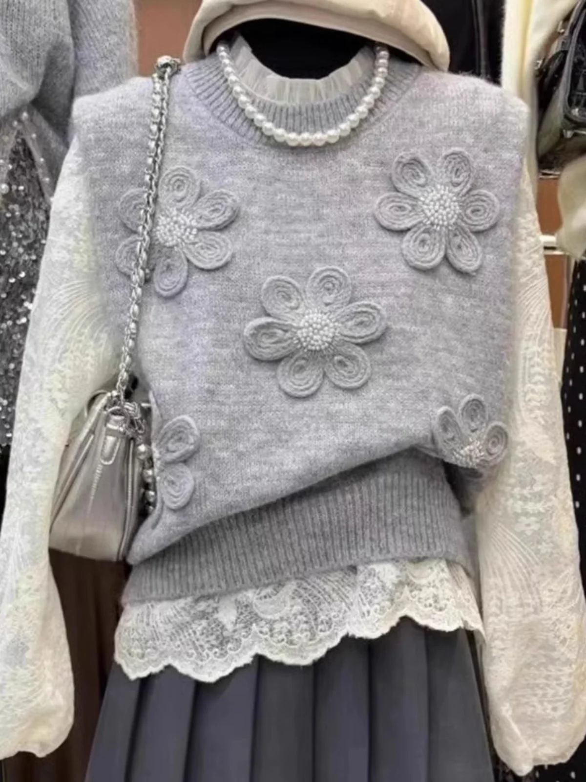 

Новый весенний женский вязаный свитер, пальто с тяжелой вышивкой и цветами, мягкий жилет с пухлыми глазами для поездок на работу Sle Faion